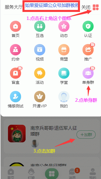 如果爱征婚网如何加入单身群教程