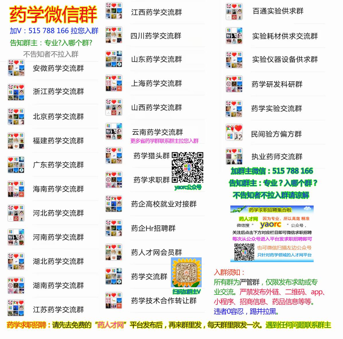 药学微信群医药求职招聘群实验群耗材群仪器设备群科研交流群